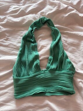 Green Ribbed Halter Crop Top